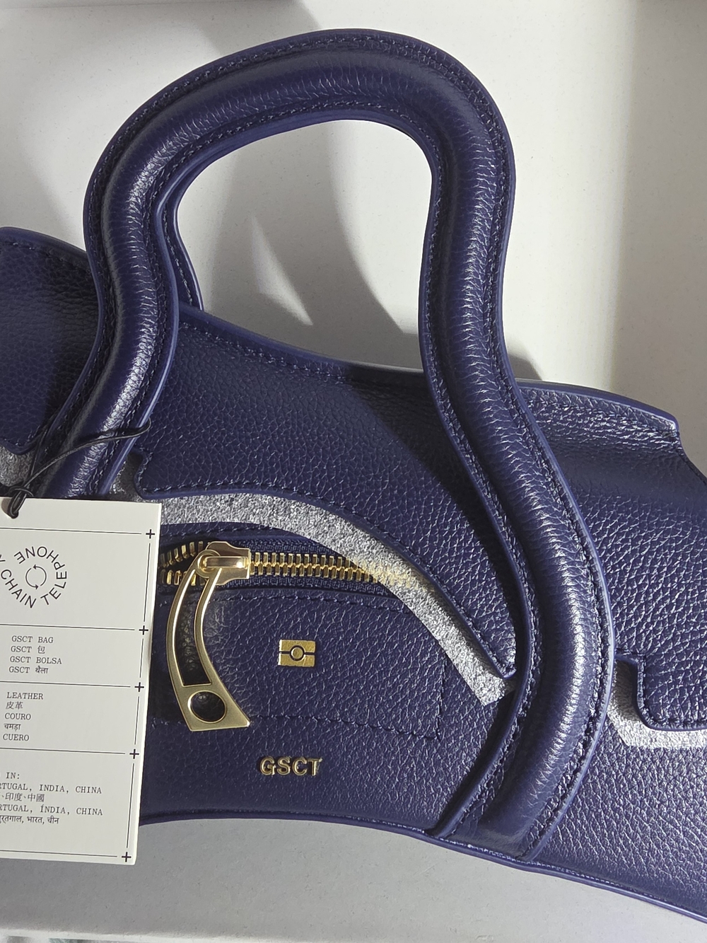 GSCT NWT Navy Blue Leather Top-Handle Bag